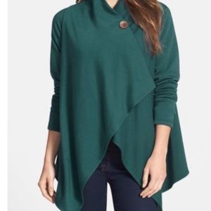 Bobeau One Button Fleece Wrap Cardigan